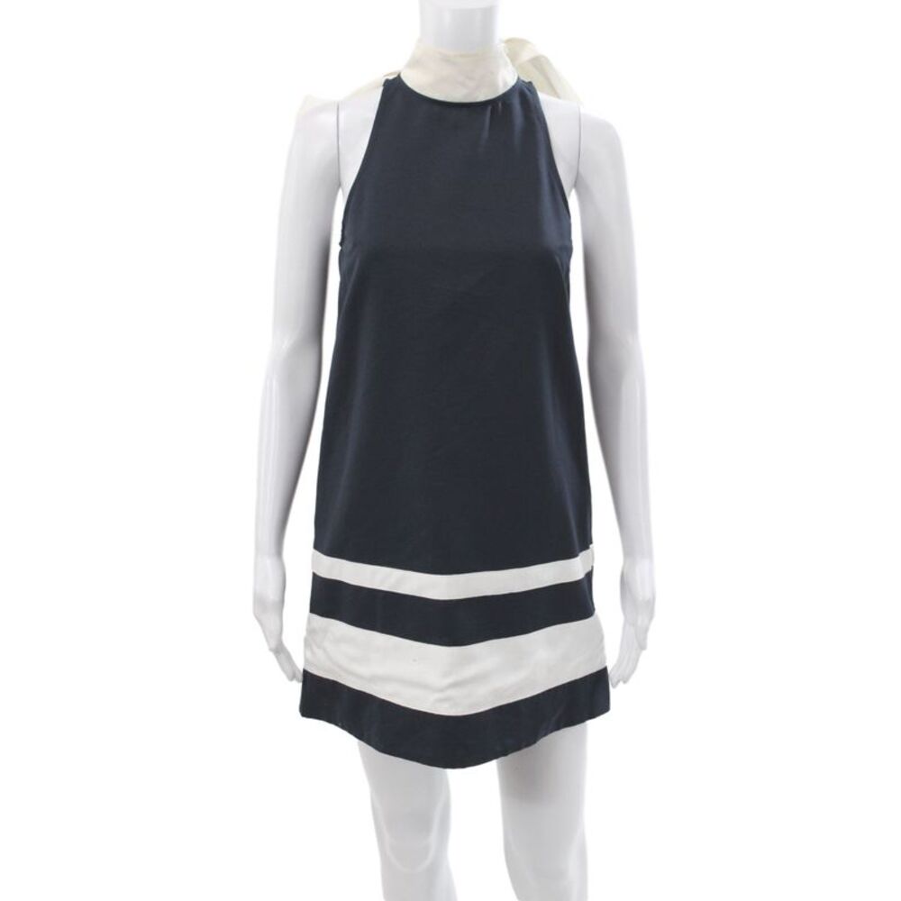 Staud Womens Black Striped Sleeveless Shift Dress High Neck Zip Cotton Size XS